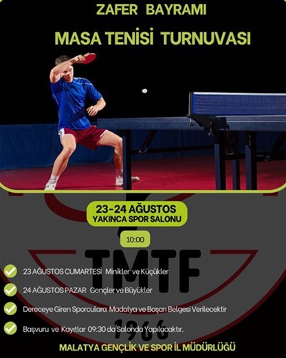 Zafer Bayramı Masa Tenisi İl Birinciliği Turnuvası Yapılacak 